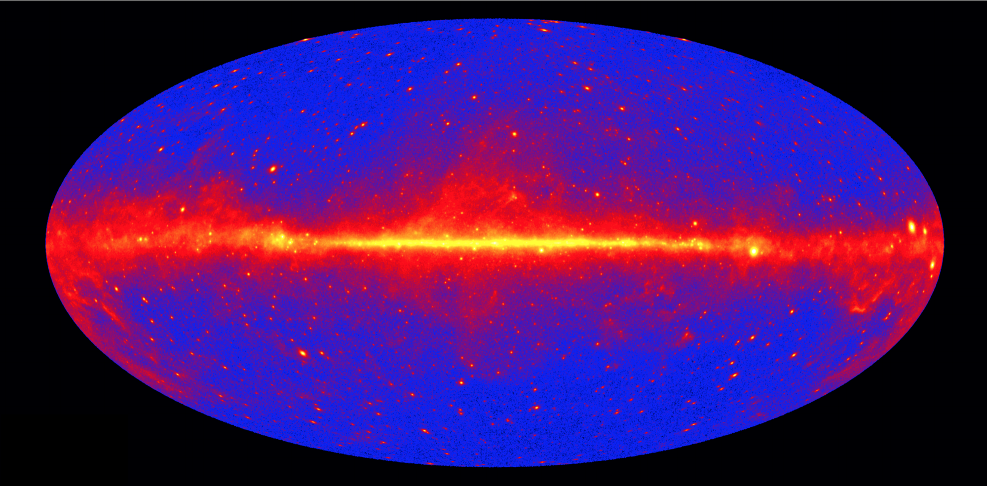 All-sky map in gamma rays, with the bright band of the Milky Way