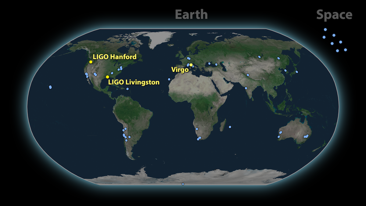 Map of observatories on Earth and in space that followed up gravitational-wave alerts